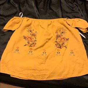 Off the shoulder embroidered mustard yellow shirt